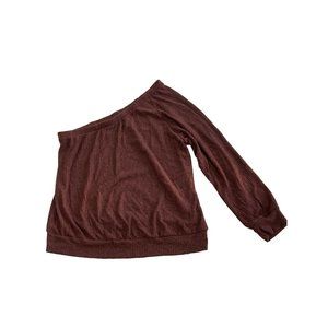 Gilli One Shoulder Ribbed Top Womens 1XL Brown Polyester Blend Casual Plus NEW